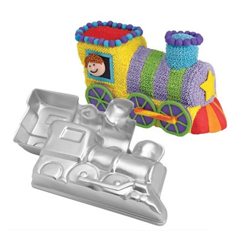 Cayanmydery 2 PCS Train Shape Cake Pan Mould, Locomotive Shaped 3D Birthday Aluminum Cake Baking Pan Tool (11.5 inches) - Image 1